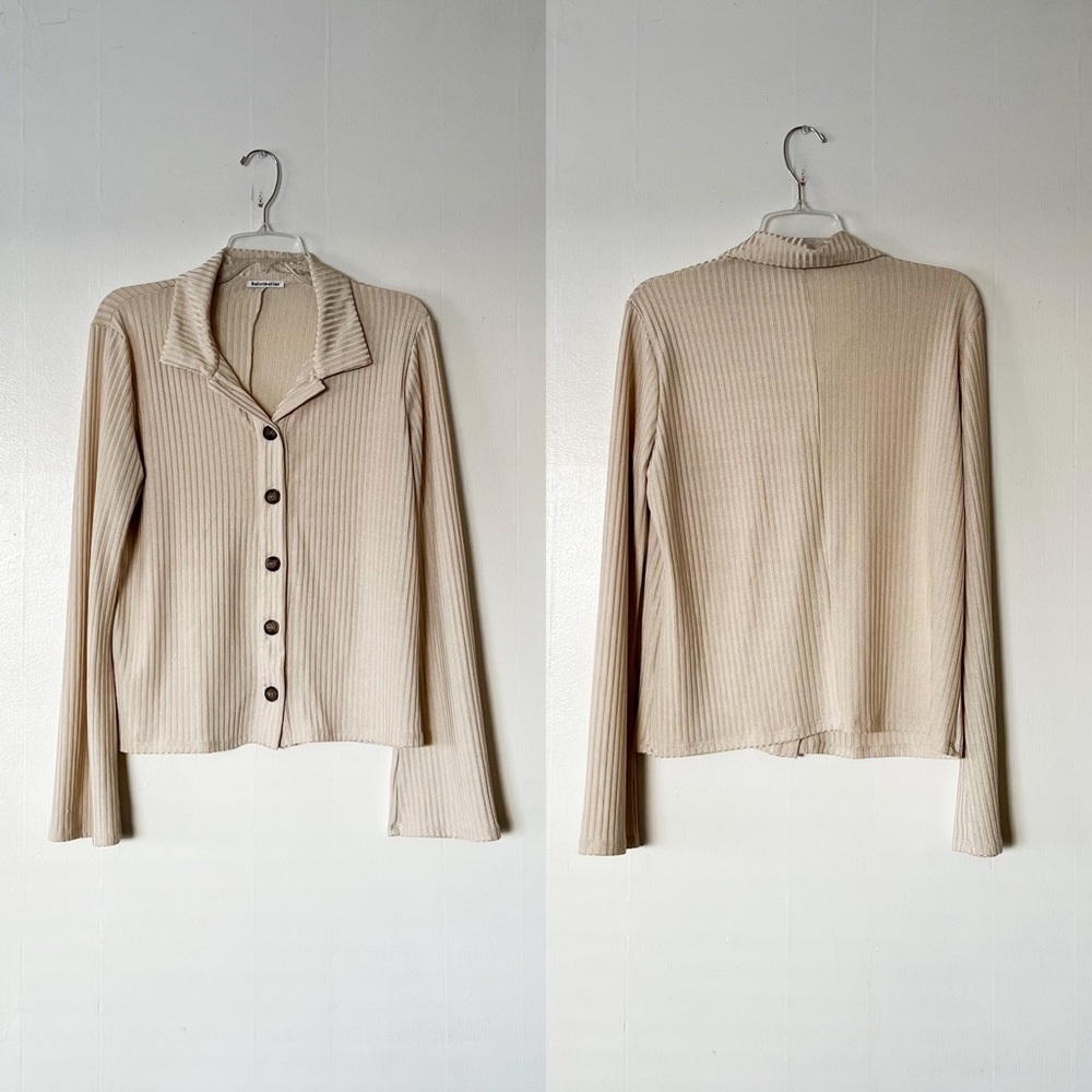 Reformation Cream Ribbed Button-Down Top - Picture 4 of 10